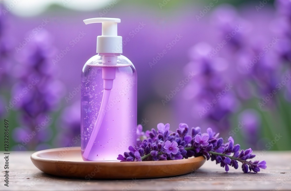 lavender liquid soap in a bottle with a dispenser for advertising lavender liquid soap in a bottle with a dispenser for advertising