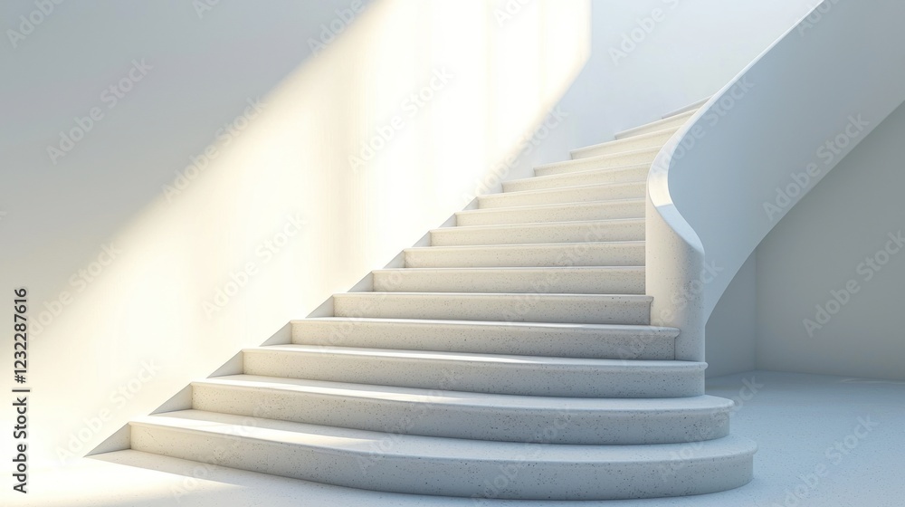 Obraz premium A modern staircase illuminated by natural light in a minimalist setting.