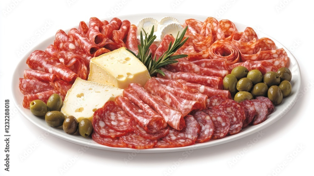 Obraz premium Appetizing Salami and Cheese Charcuterie Board