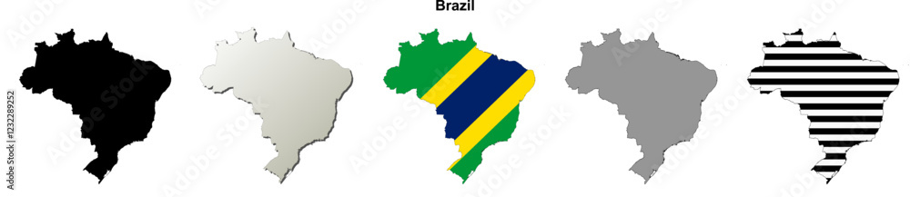 Fototapeta premium Brazil outline map set