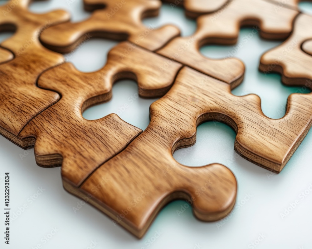 Obraz premium Abstract Wooden Puzzle Pieces with Seamless Grain Flow Intricate Craftsmanship, Exquisite Detail, Handcrafted Wooden Jigsaw Puzzles, Unique Design, Artisan Quality, Premium Wood, Natural Wood Grain