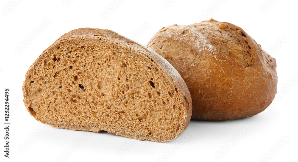 Whole and cut bread isolated on white Whole and cut bread isolated on white
