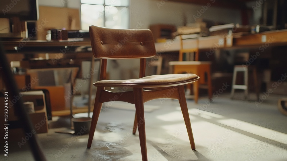 Mid-Century Modern Chair in a Sunny Workshop Mid-Century Modern Chair in a Sunny Workshop