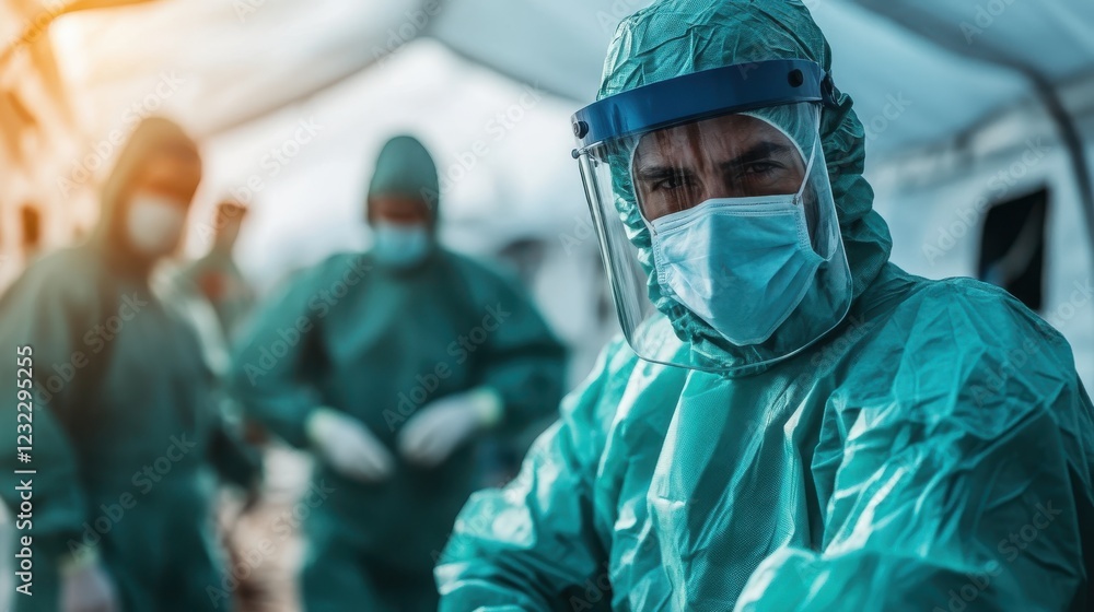 Healthcare workers provide vital support in a makeshift emergency hospital Healthcare workers provide vital support in a makeshift emergency hospital
