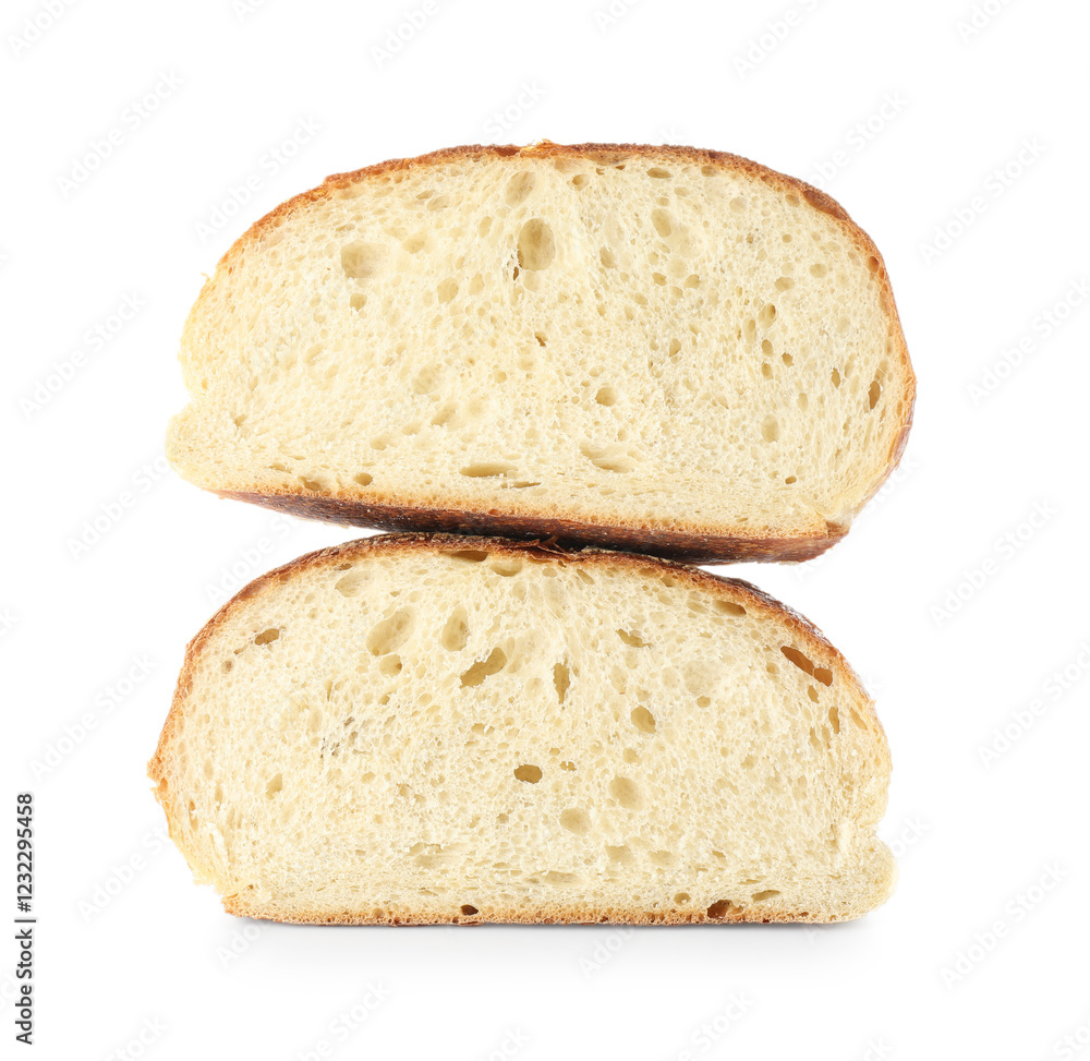 Pieces of freshly baked bread isolated on white Pieces of freshly baked bread isolated on white