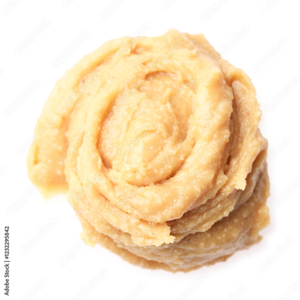 Sample of tasty nut butter isolated on white, top view Sample of tasty nut butter isolated on white, top view