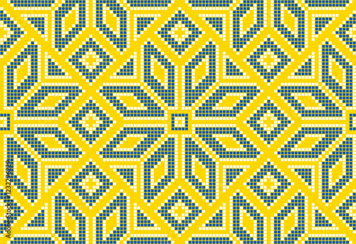 Vector illustration of Ukrainian ornament in ethnic style, identity, vyshyvanka, embroidery for print clothes, websites, banners. Background. Geometric design, border, copy space, frame