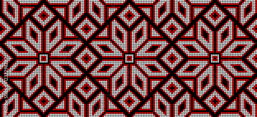 Vector illustration of Ukrainian ornament in ethnic style, identity, vyshyvanka, embroidery for print clothes, websites, banners. Background. Geometric design, border, copy space, frame