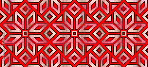 Vector illustration of Ukrainian ornament in ethnic style, identity, vyshyvanka, embroidery for print clothes, websites, banners. Background. Geometric design, border, copy space, frame