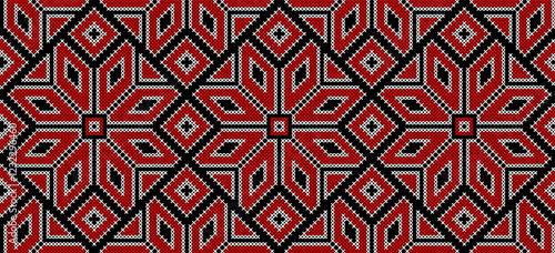 Vector illustration of Ukrainian ornament in ethnic style, identity, vyshyvanka, embroidery for print clothes, websites, banners. Background. Geometric design, border, copy space, frame