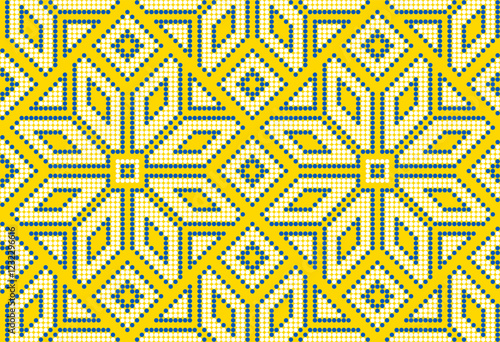 Vector illustration of Ukrainian ornament in ethnic style, identity, vyshyvanka, embroidery for print clothes, websites, banners. Background. Geometric design, border, copy space, frame