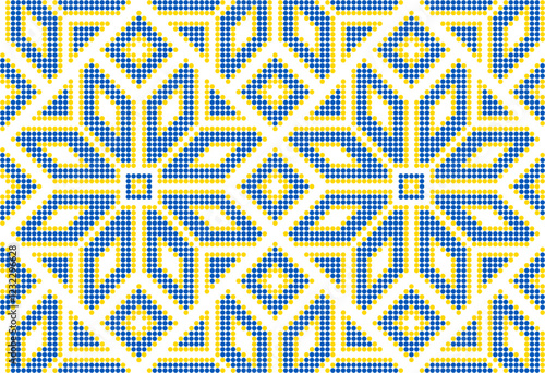 Vector illustration of Ukrainian ornament in ethnic style, identity, vyshyvanka, embroidery for print clothes, websites, banners. Background. Geometric design, border, copy space, frame