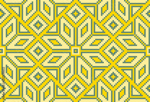 Vector illustration of Ukrainian ornament in ethnic style, identity, vyshyvanka, embroidery for print clothes, websites, banners. Background. Geometric design, border, copy space, frame