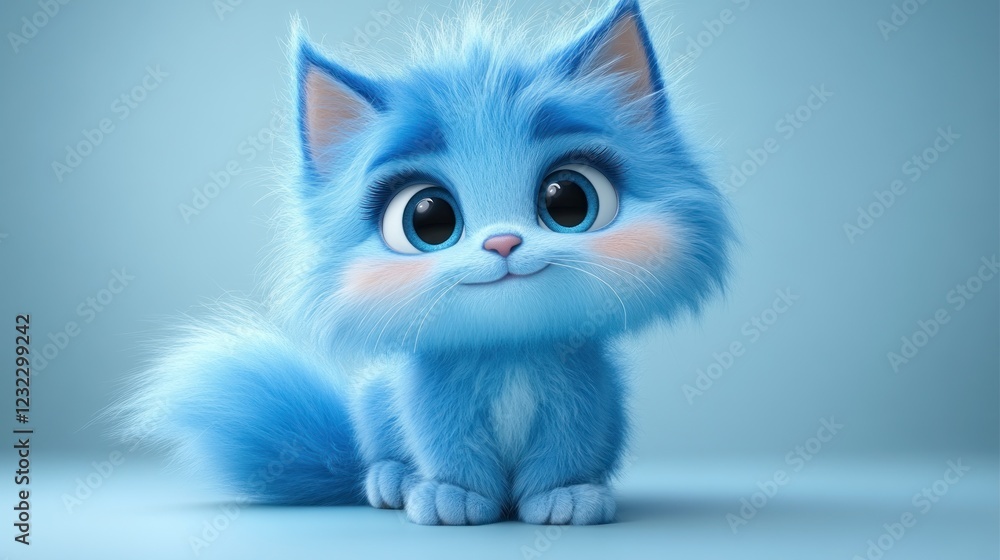 Cute blue kitten studio shot, soft background, children's book illustration Cute blue kitten studio shot, soft background, children's book illustration