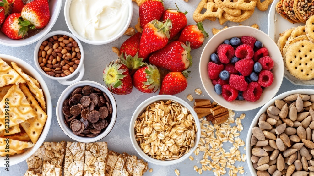 A Delicious and Healthy Breakfast Spread: Berries, Oats, Nuts, and More! A Delicious and Healthy Breakfast Spread: Berries, Oats, Nuts, and More!