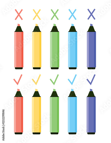 Colorful marker pens set. Highlighter pencil for school or kids