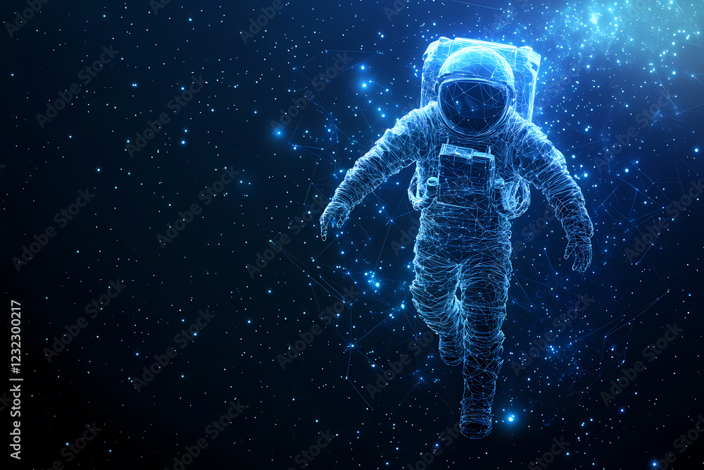 Vector illustration of an astronaut using a digital device in space Vector illustration of an astronaut using a digital device in space