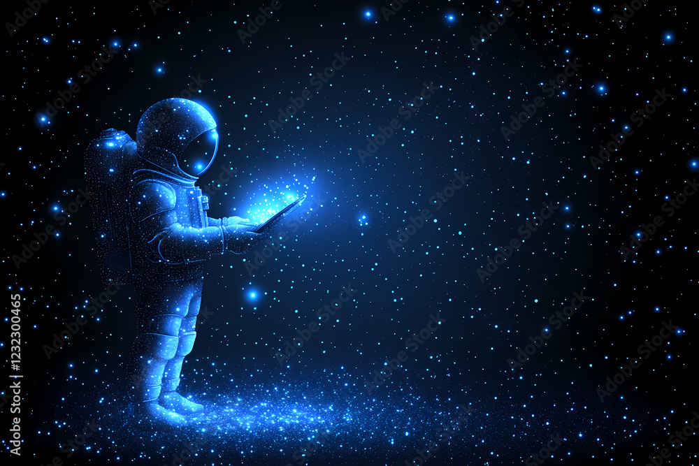 Vector illustration of an astronaut using a digital tablet in space Vector illustration of an astronaut using a digital tablet in space