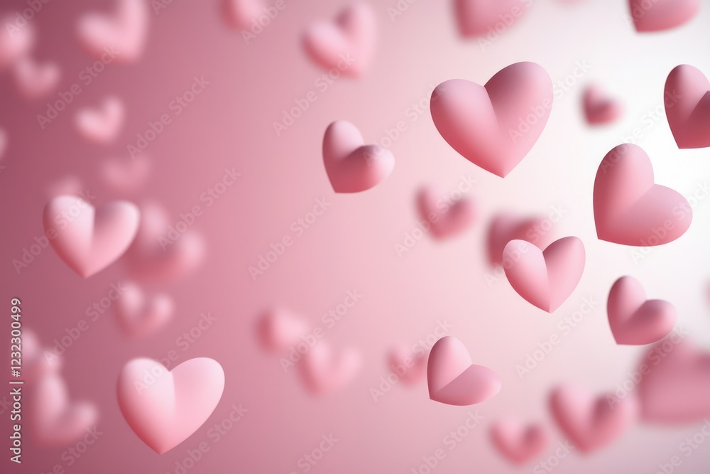 A flurry of paper pink hearts floating gently across a soft pink background, bordered by space for text or design elements A flurry of paper pink hearts floating gently across a soft pink background, bordered by space for text or design elements
