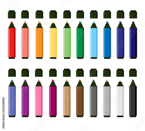 Colorful marker pens set. Highlighter pencil for school or kids photo