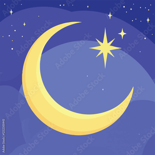 Crescent Moon & Shining Star – Ramadan Symbolism Vector Illustration