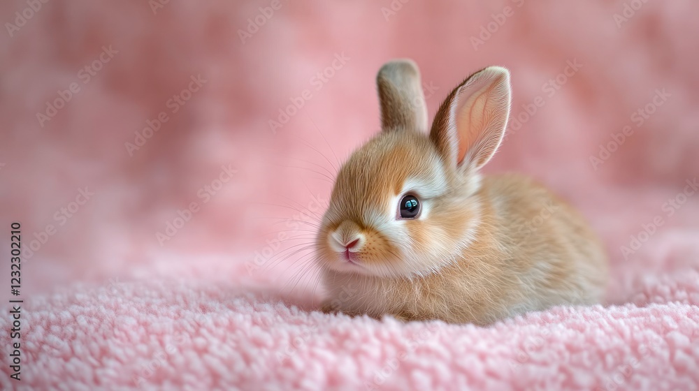 Cute bunny, pink blanket, studio, Easter