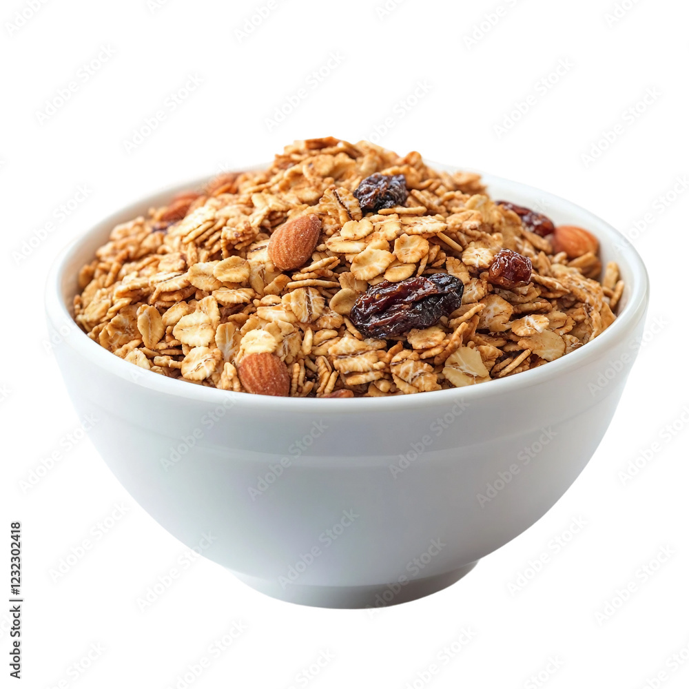 bowl of granola isolated on transparent and white background, clipping path bowl of granola isolated on transparent and white background, clipping path
