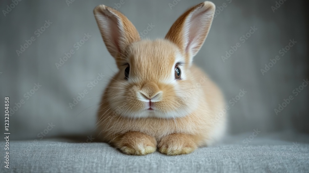 Fototapeta premium Cute bunny sitting, studio, neutral background, pet