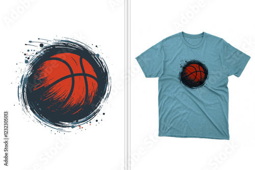t-shirt design of a grunge basketball art, brush art tee template