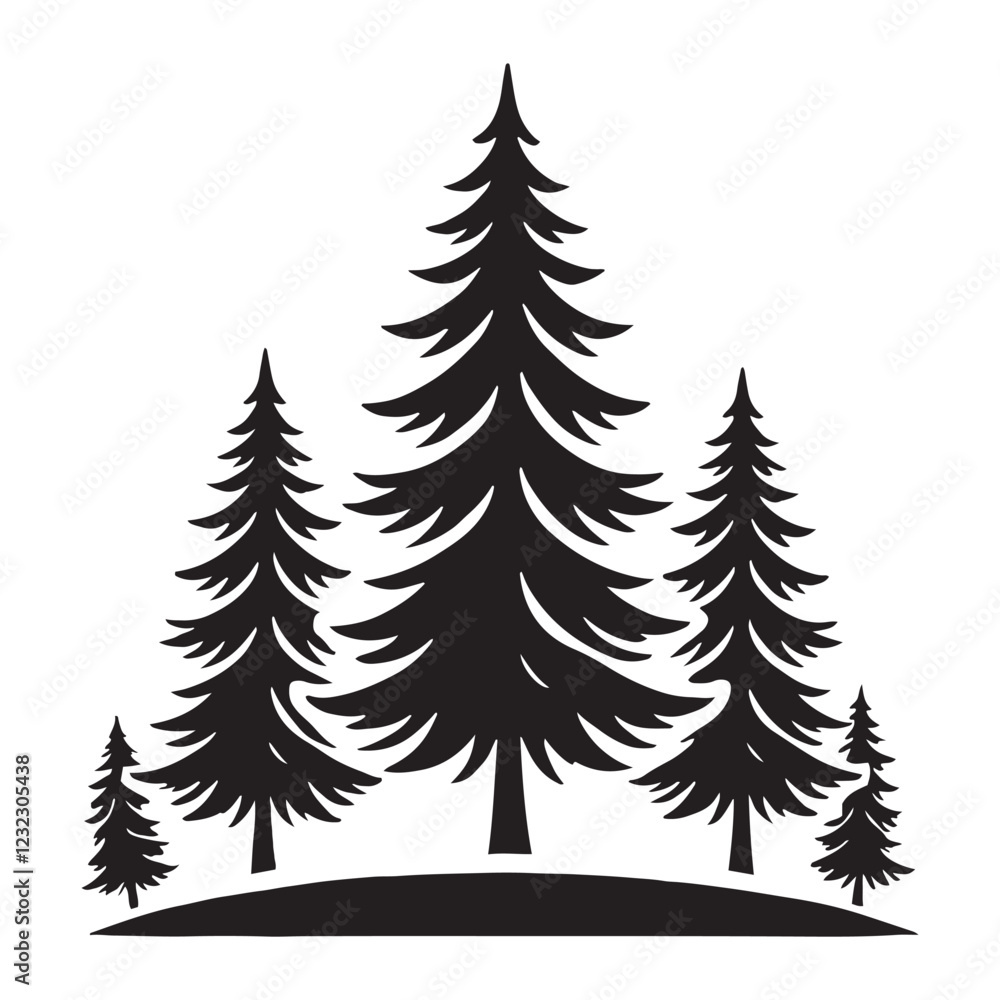 Obraz premium Fir Tree Silhouette - Majestic Mountain Tree - Fir Tree Vector - Fir Tree Illustration - Minimalist Fir Silhouette - Fir Vector - Fir Digital Art 