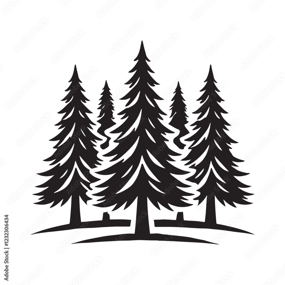 Obraz premium Fir Tree Silhouette - Isolated Evergreen Clipart - Fir Tree Vector - Fir Tree Illustration - Minimalist Fir Silhouette - Fir Vector - Fir Digital Art 