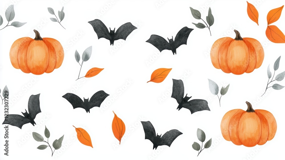 Halloween Spooky Pattern with Pumpkins and Bats for Seasonal Decor Projects Halloween Spooky Pattern with Pumpkins and Bats for Seasonal Decor Projects
