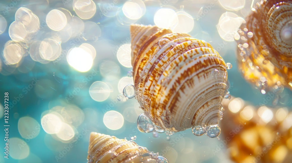 Sparkling seashells with bokeh lights in a dreamy setup Sparkling seashells with bokeh lights in a dreamy setup