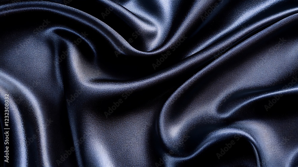 Obraz premium Detailed shot of black silk fabric with elegant folds, a shiny surface, and fine intricate patterns. 