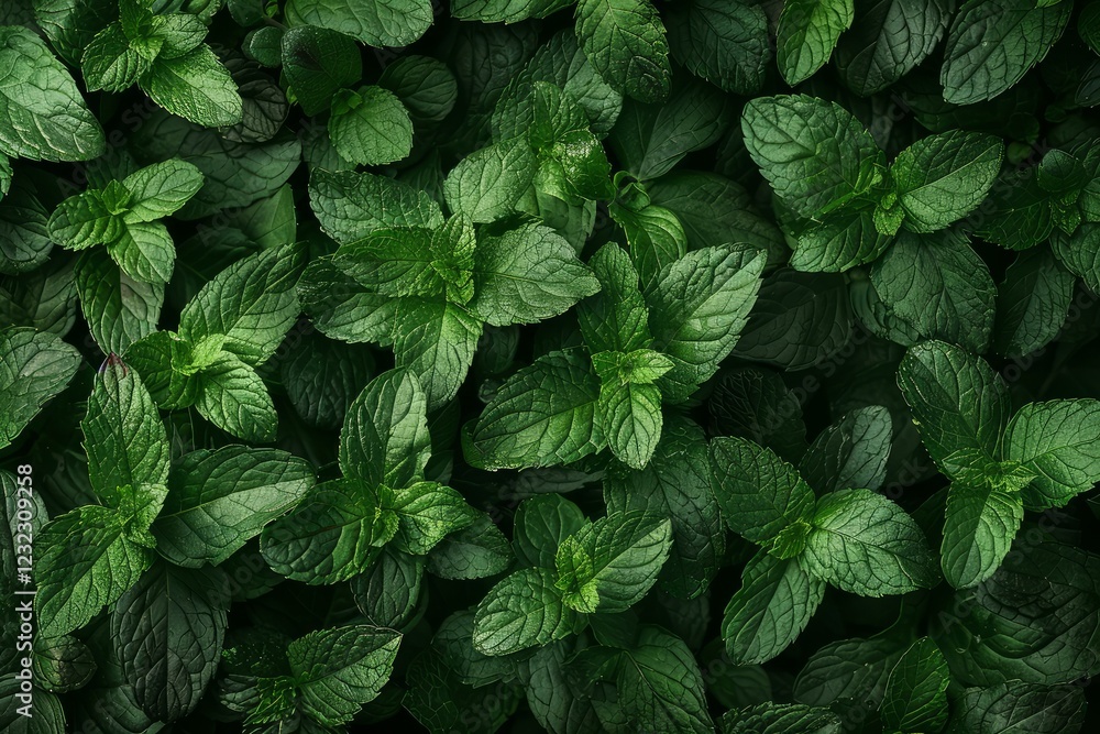 Close up of vibrant green mint leaves creating a lush, natural background Close up of vibrant green mint leaves creating a lush, natural background