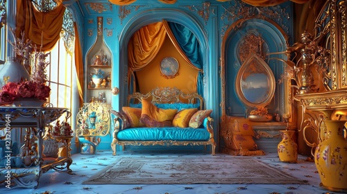 Opulent golden room with vintage furniture and intricate details