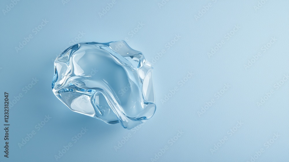 Single ice cube on pastel blue background Single ice cube on pastel blue background