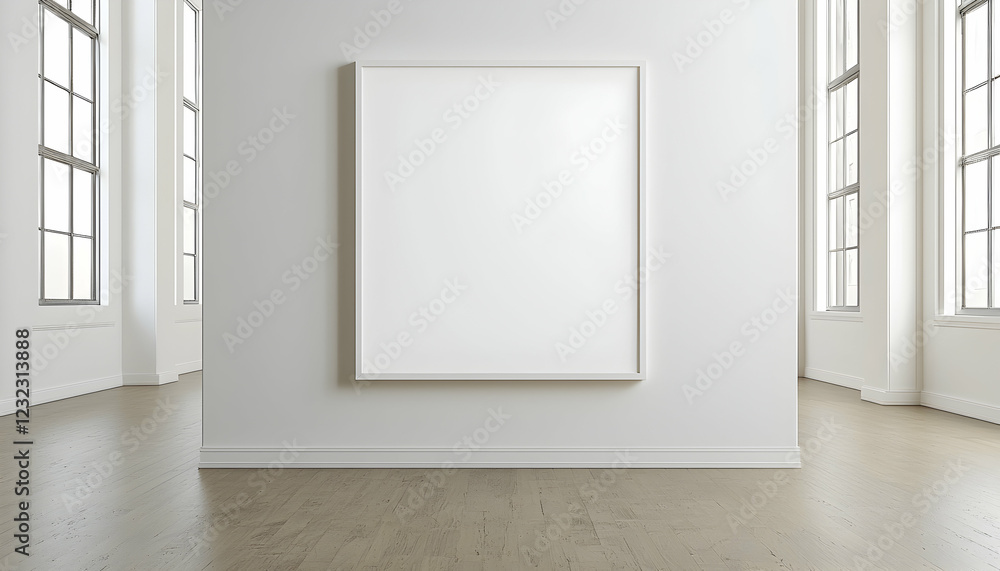 3D Illustration Background Empty Frame White Wall Wooden Floor Room Interior Design Architecture 3D Illustration Background Empty Frame White Wall Wooden Floor Room Interior Design Architecture