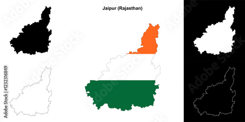 Jaipur district (Rajasthan) blank outline map set