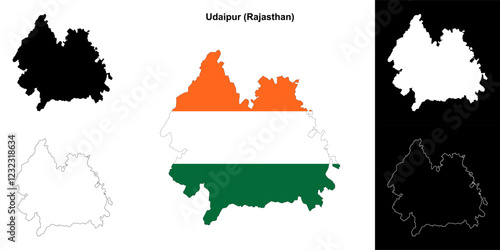 Udaipur district (Rajasthan) blank outline map set