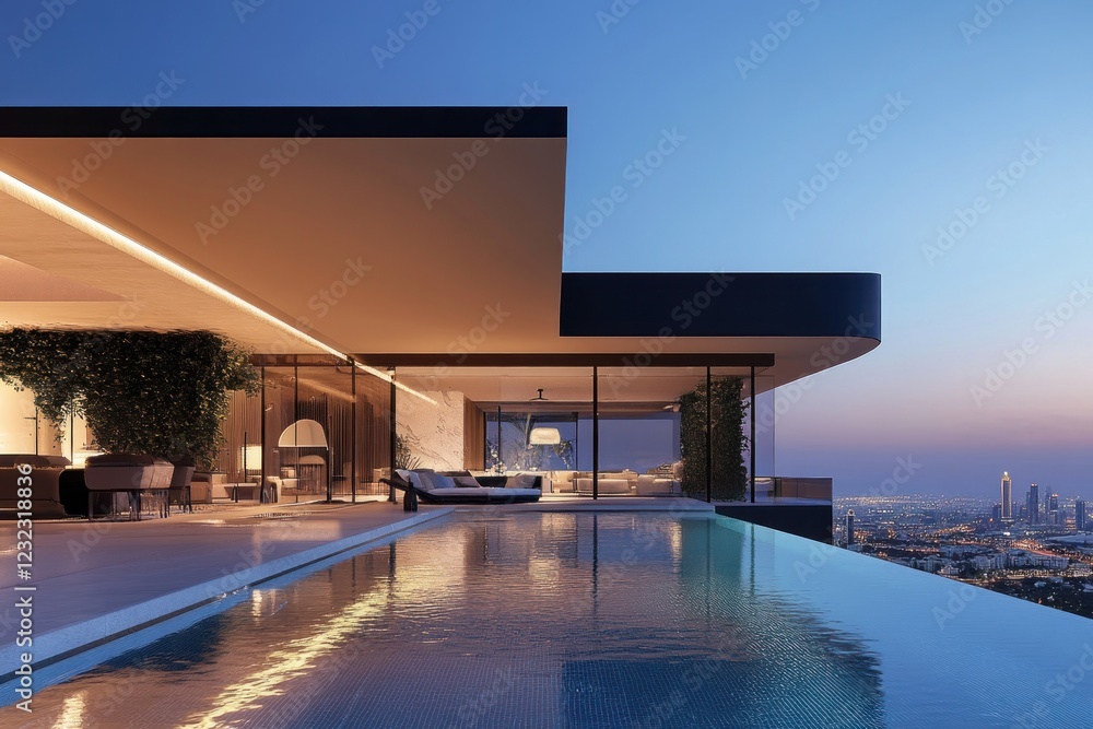 Obraz premium Luxury Infinity Pool Villa with Cityscape View