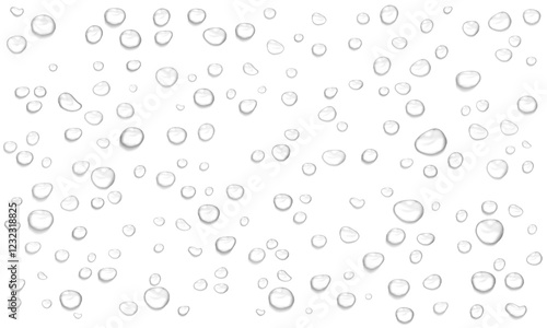 Vector water drop, drops, droplets. PNG drops, condensation on glass, on various surfaces. Realistic drops on a transparent background. Rain and dew.