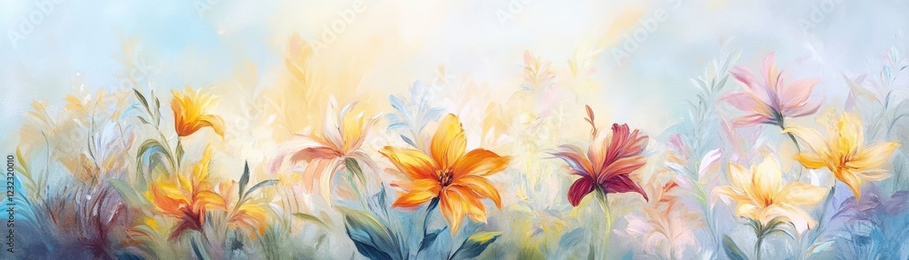 Fototapeta premium Wildflower meadow painting, a colorful landscape of vibrant blooms in nature's embrace