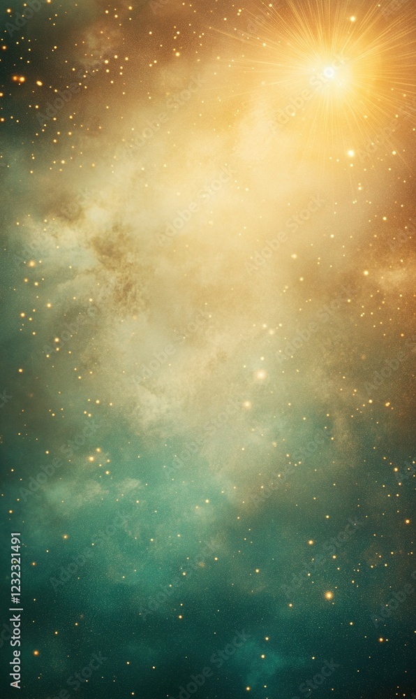 Fototapeta premium Cosmic cloudscape with bright star, nebula, and stardust for backgrounds or spiritual themes