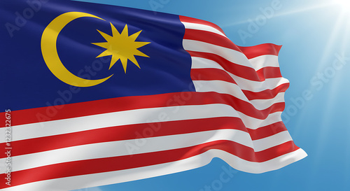 Majestic Malaysian Flag Waving in the Sunny Sky photo