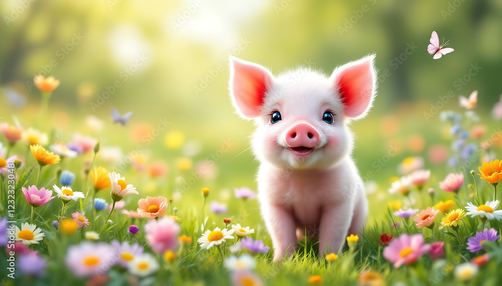 Adorable Piglet in a Spring Meadow Adorable Piglet in a Spring Meadow