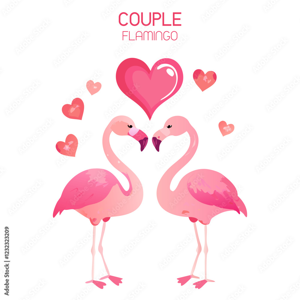 Obraz premium Hand Draw Pink Couple Flamingo Vector Illustration