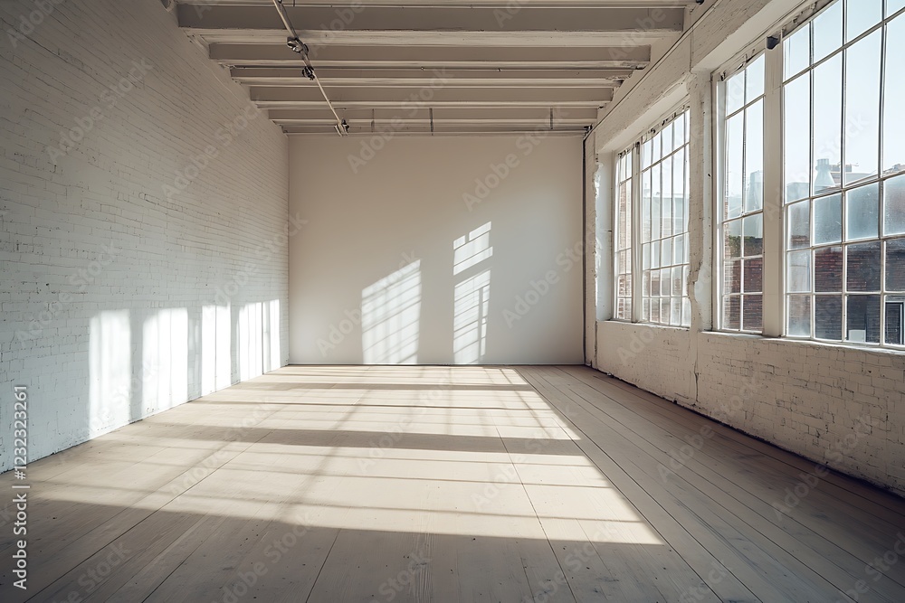 dramatic lighting in an empty studio room with sunlight and shadows provides a versatile setting for creative endeavors
