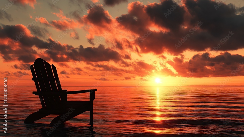 Obraz premium Sunset ocean chair solitude seascape calm relaxation