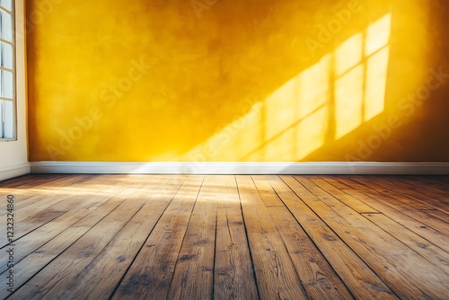 Yellow Wall And Wooden Floor In An Empty Room Creates A Bright And Versatile Space For Adding Furniture And Decorative Elements 